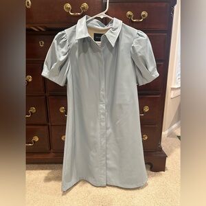 Dolce Cabo Light Blue Vegan Leather Puff Sleeve Shirt Dress